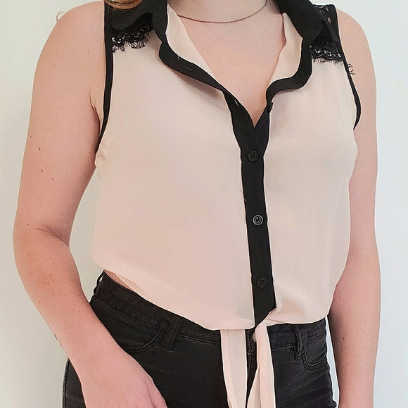 Pink Sheer Button Up Tank - Picture 1 of 4